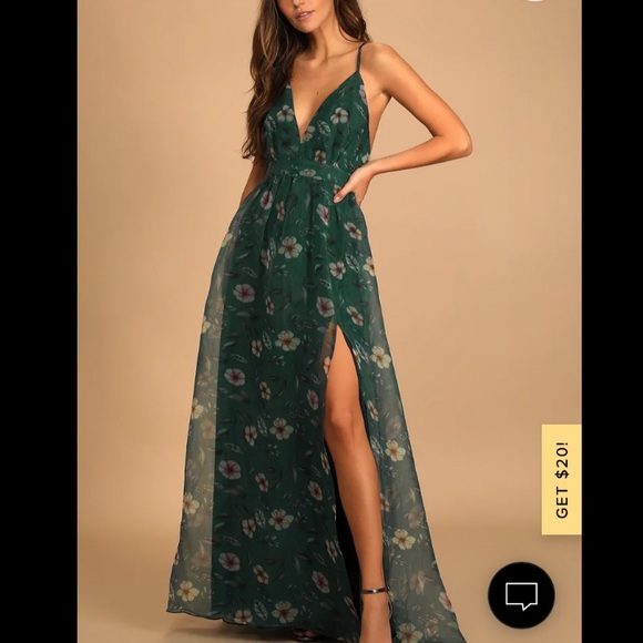 Lulus Dresses & Skirts - Headed for Romance Green Floral Print Organza Maxi Dress